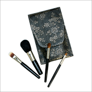 Oriental Classic Purse Brush Set - Goat, Pony, Sable, Squirrel, Takalon Hair, Wood Handles | Four Soft Bristle Brushes, Fabric Case, Portable Elegant Design