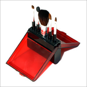 Compact Case Stand Brush Set - Goat, Nylon & Pony Hair, 114x69x19 mm, Red Foldable Case, 5 Brushes, Portable Organized