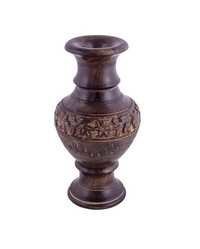 Hygienic Desi Karigar Brown Handmade Wooden Flower Vase With Carving For Home Decor