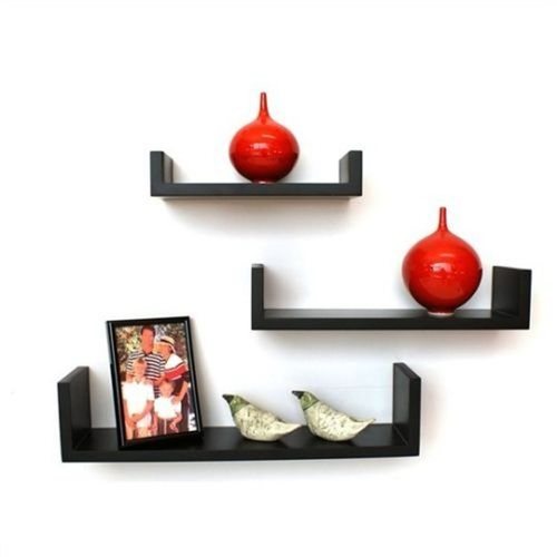 Desi Karigar Wall Shelf - Set of 3 U Shape MDF Wall Racks - Black