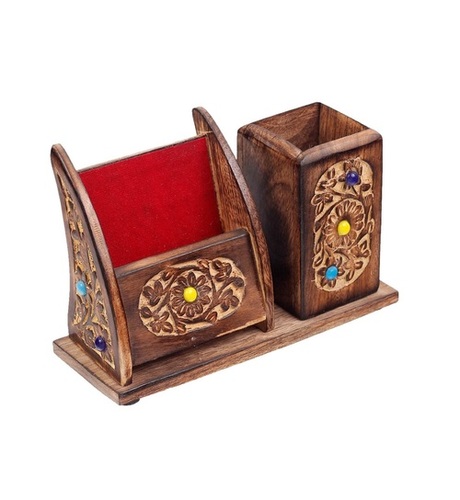 Desi Karigar Wooden Pen Mobile Stationery Stand for Home Office -wooden_mobile_pen_stand