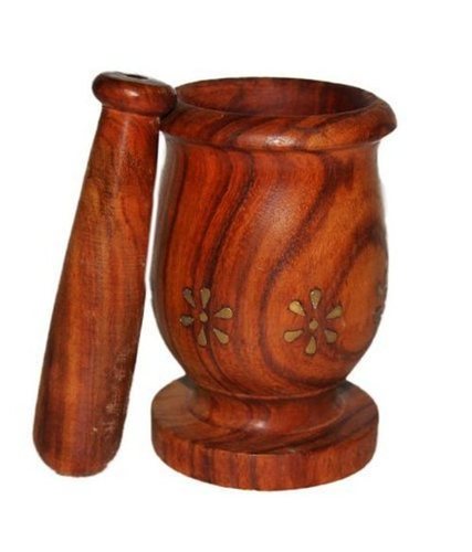 Desi Karigar Beautiful Wooden Kitchen Okhli Masher Mortar Pastel