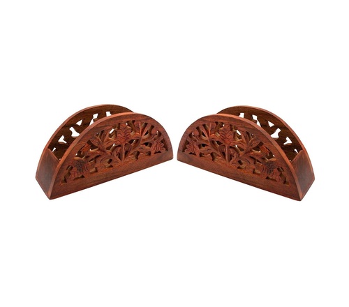 Desi Karigar Wooden Dinning Table Decorative Napkin, Tissue Holder Stand - Set of 2