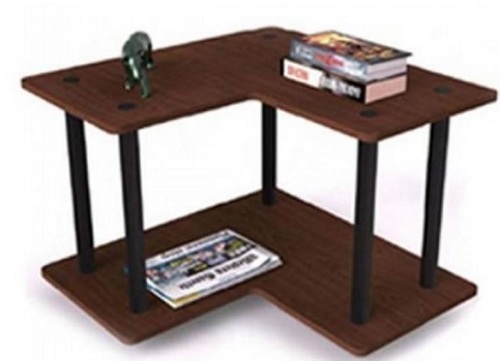 Avino Corner Table - High Quality Pre-Laminated Particle Board, 649.986 mm Dimensions, Walnut Color - Ultra-Modern 'L' Shape Design with Lower Shelf for Storage, Ideal for Living Room Decor