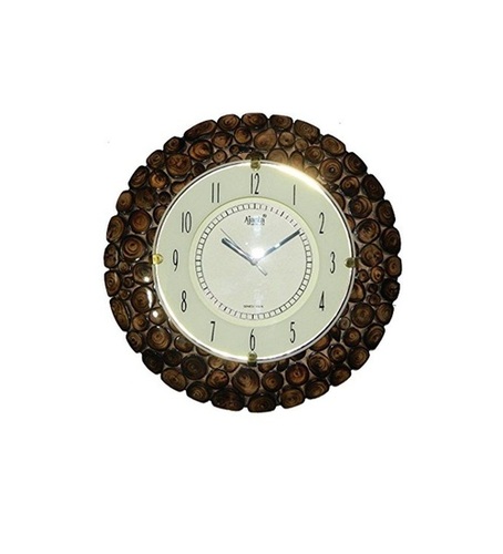 Desi Karigar Stylish Wooden Round Shape Hanging Wall Clock Antique Bamboo Finish - (Watch)