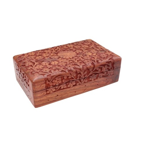 Wood Desi Karigar Handmade Wooden Carved Jewellery Box For Women Jewel Organizer Flower