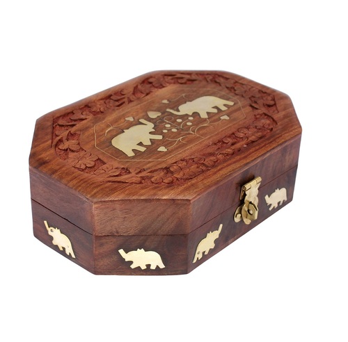 Desi Karigar Handmade Wooden Jewellery Box for Women Jewel Organizer Elephant Décor, 7 x 5 Inches