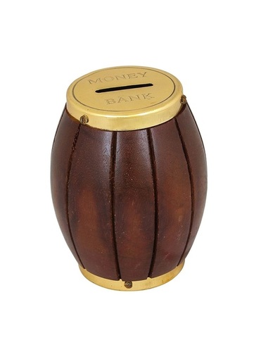 Desi Karigar Handicrafted Wooden Money Bank Barrel Style Kids Piggy Coin Box Gifts, 5.5 Inches