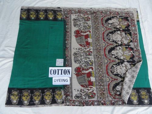 Cotton Kalamkari Saree - Broad Kalamkari Print Border, Available in Multiple Colors and Designs