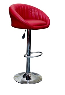 Cushioned Bar Stool - Eco-Leather, 19x21x39 Inch | Red Contour Seat, Adjustable Height, Chrome Base with Footrest