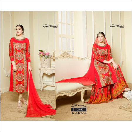 Ladies Suit - Soft Silk, 54 Inches, Red | Elegant Design, Comfortable Fit, Fine Embroidery