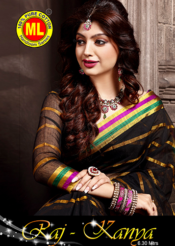 Printed Black Cotton Saree