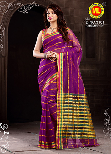 Printed Dark Purple Cotton Saree