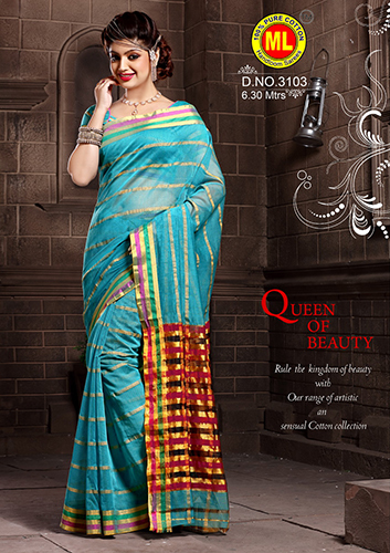 Cotton Silk Printed Blue Saree
