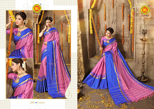 Plain Blue Cotton Saree