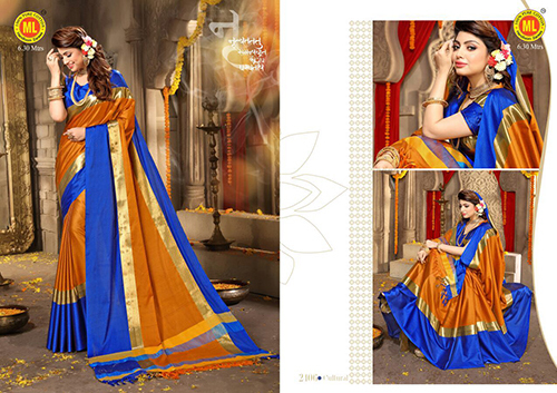 Plain Orange Cotton Saree