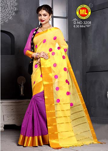 Yellow & Pink Cotton Saree