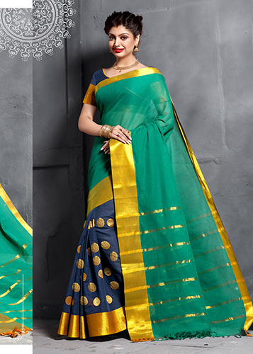 Green & Grey Cotton Saree