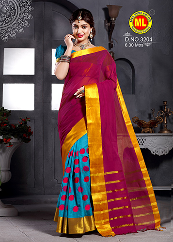 Red & Blue Cotton Saree