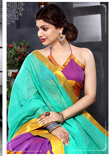 Green & Purple Cotton Saree