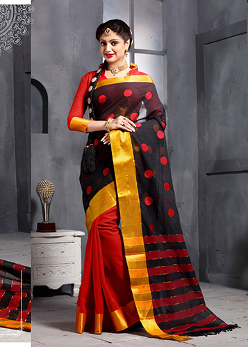 Red & Black Cotton Saree