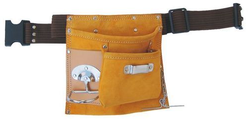 Carpenter Nail & Tool Bag - Base Split Leather, Multiple Pockets, Swivel Hammer Holder, Tape Holder, Double Rivet Reinforced