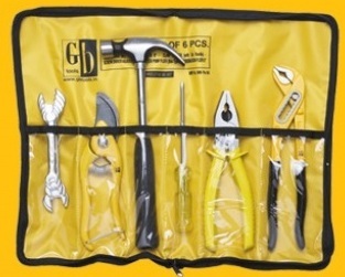 6 Item Tool Kit - Complete Hand Tool Set , 8 Inch Combination Plier, 10 Inch Water Pump Plier, 4 Inch Screw Driver, 8 Inch Flower Cutter, and Claw Hammer