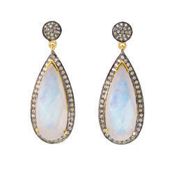 Rainbow Moonstone Pave Set Earring