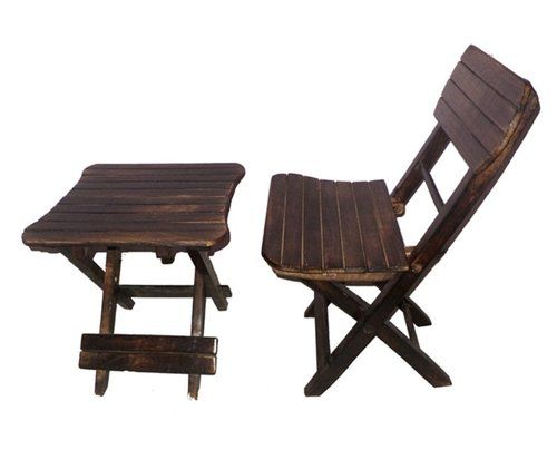 Desi Karigar Antique Child's Wooden Folding Table & Chair Set