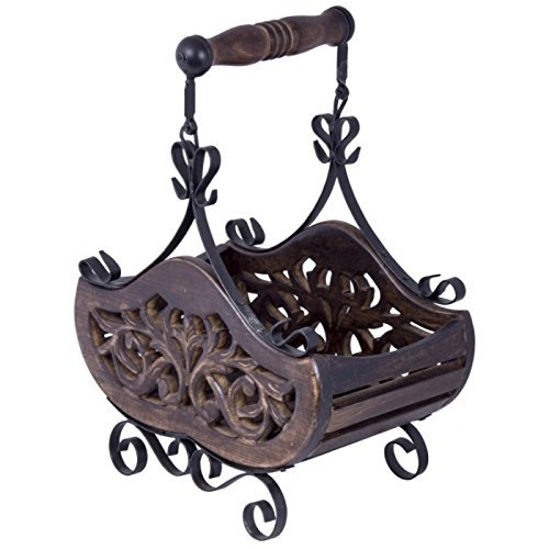 Desi karigar Wooden & Iron Table Decor Magazine Holder/Rack Size (LxBxH-28x20x30) CM