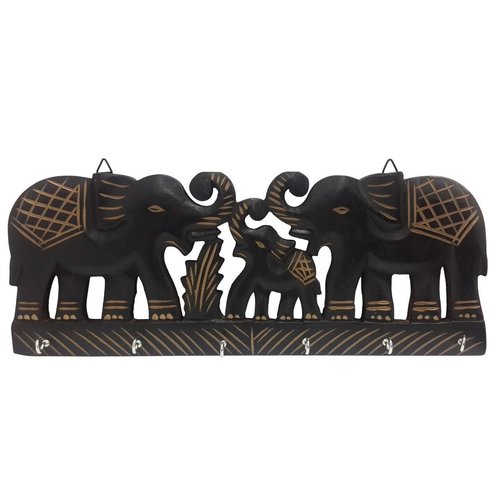 Desi Karigar Wooden Wall Hanging Key Hanger with Key hook in double Elephant shape