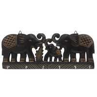 Desi Karigar Wooden Wall Hanging Key Hanger with Key hook in double Elephant shape