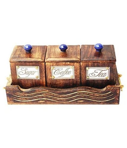 Desi Karigar Handicrafts Brown Wooden Mooon Handicrafts Decorative Utility Boxes Set - 3 Pcs