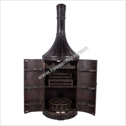 Teakwood Bottle Shape Bar Cabinet