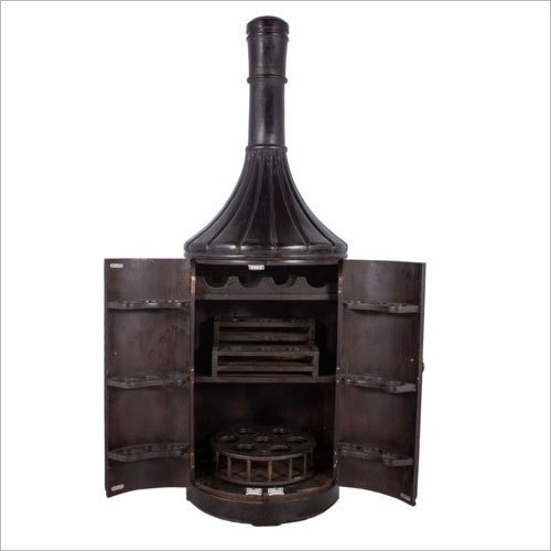 Teakwood Bottle Shape Bar Cabinet