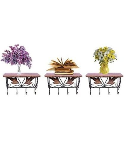 Desi Karigar Brown Wrought Iron Handmade Wall Shelves Set Of 3