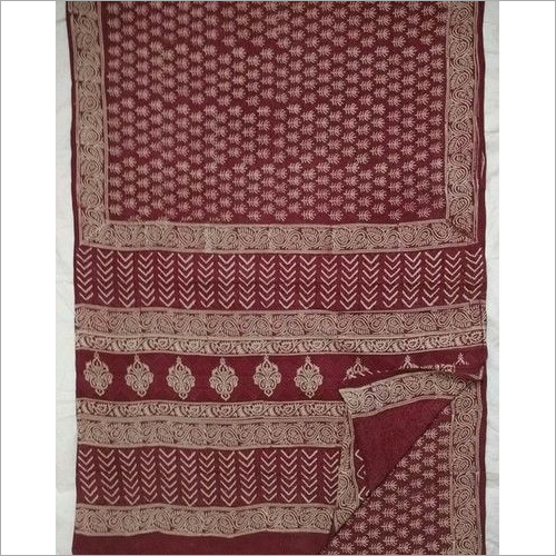 Block Print Cotton Sarees - Maroon Floral & Large Block Prints | Soft Texture, Colorfastness & Attractive Design