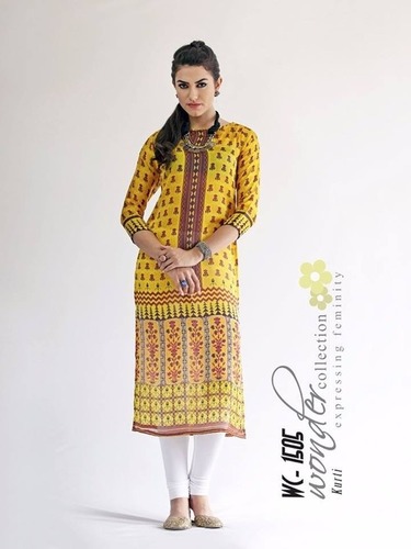 Yellow Tabby Silk Kurti