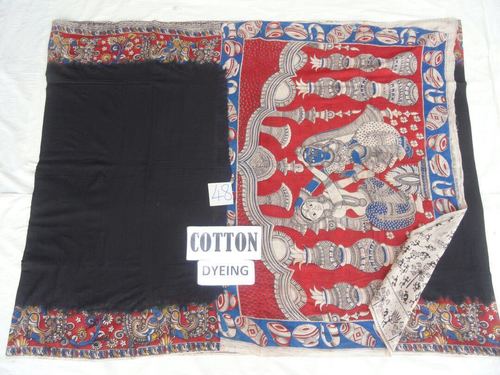 Kalamkari Saree - Pure Cotton, Black with Broad Printed Border | Available in Various Designs and Colors for All Seasons