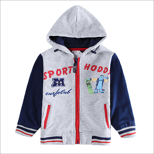 Kids Sweatshirt with Hoodie - Woolen Fabric, Blue & Grey Color | Modern Style, Comfortable Fit, Washable, Skin Friendly