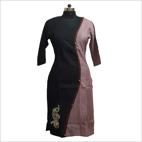 Hand stitched Khadi And Linen Half And Half Kurti