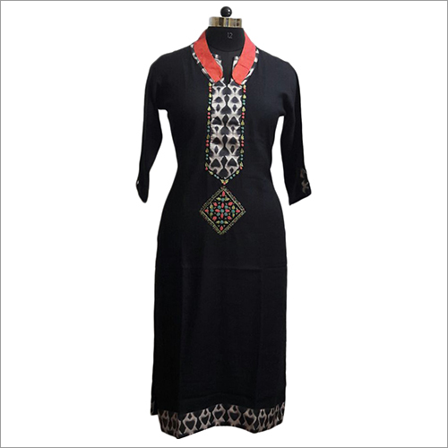 Hand Stitched Black Linen Kurti