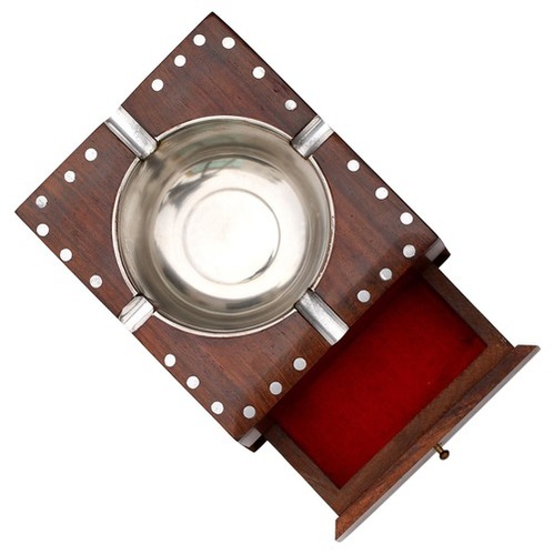 Desi Karigar Handmade Wooden Ashtray with Cigarette Holder 4 Slots for Home Office Car