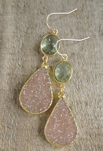 Druzy and Green Amethyst Earring