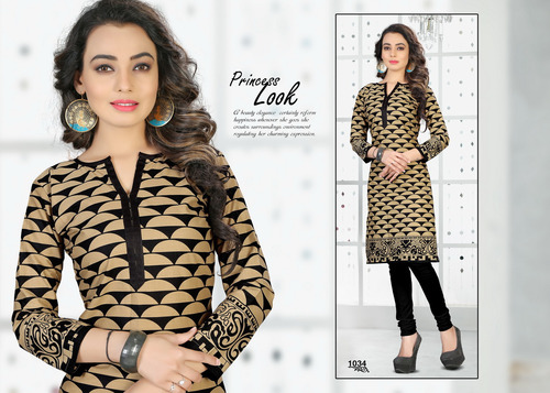 Black And Golden Designer Cotton Kurti