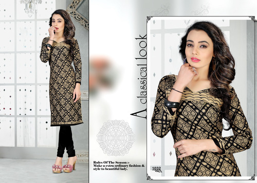 Black Stylish Printed Cotton Kurti