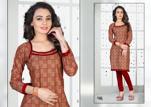 Unstitched Cotton Printed Kurti - Cotton Fabric, Size L/XL, Maroon Color | Skin Friendly, Colorfastness, Shrinkage and Tear Proof, 3-4th Sleeve, Simple Formal Style