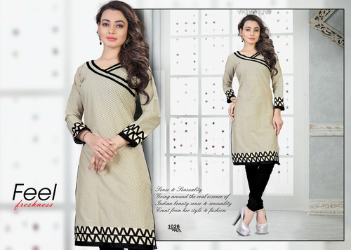 Off White Fancy Cotton Kurti Suppliers