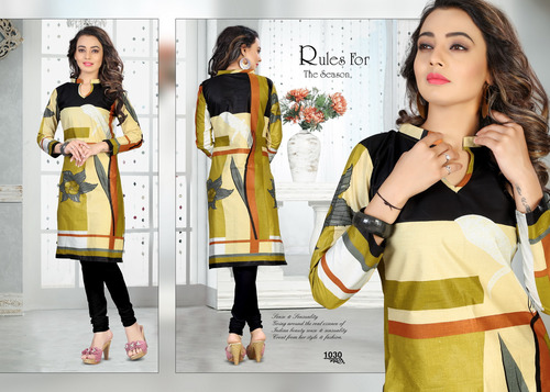 Yellow Printed Cotton Kurti Suppliers