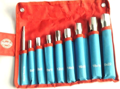 Tubular Box Spanner Set with Tommy Bar - Heavy Duty Steel, 8-Piece Set (6x7 to 20x22 mm) | Chrome Plated Finish, Ergonomic Lever Design